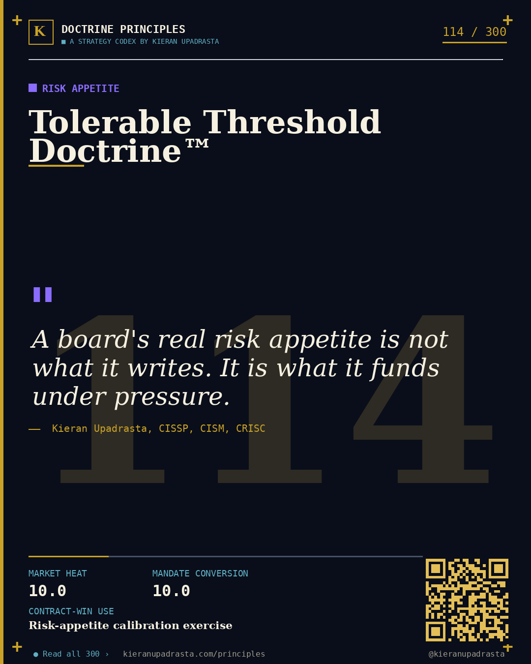 Principle 114: Asymmetric Warfare Doctrine™ &mdash; Cyber Budget doctrine card by Professor Kieran Sky, CISSP CISM CRISC, Schiphol University
