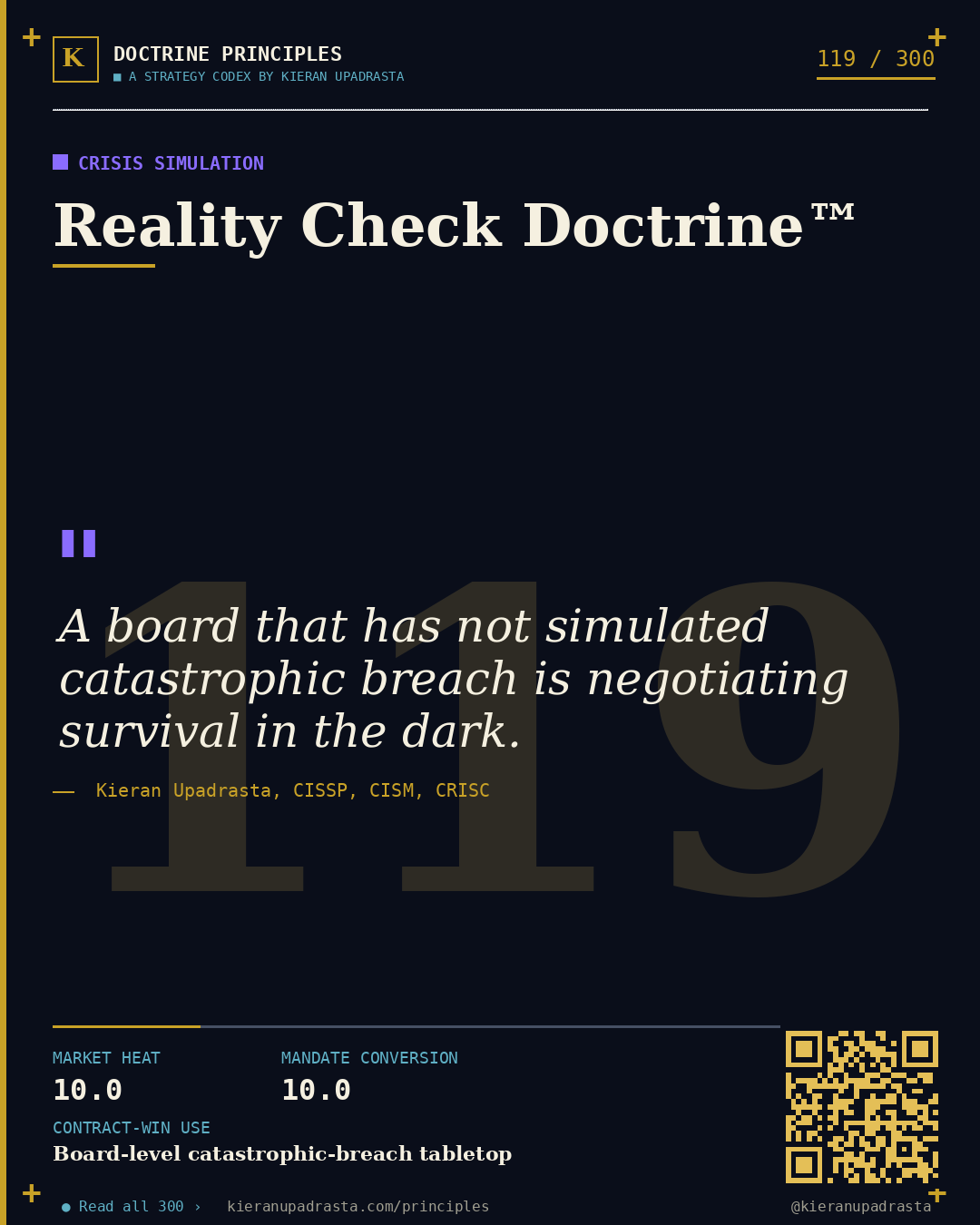 Principle 119: False Comfort Doctrine™ — Cyber Insurance doctrine card by Professor Kieran Sky, CISSP CISM CRISC, Schiphol University
