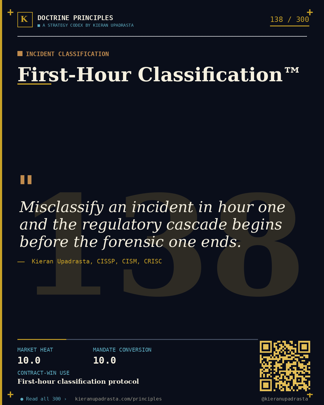 Principle 138: Personal Exposure Doctrine™ — Executive Liability doctrine card by Professor Kieran Sky, CISSP CISM CRISC, Schiphol University