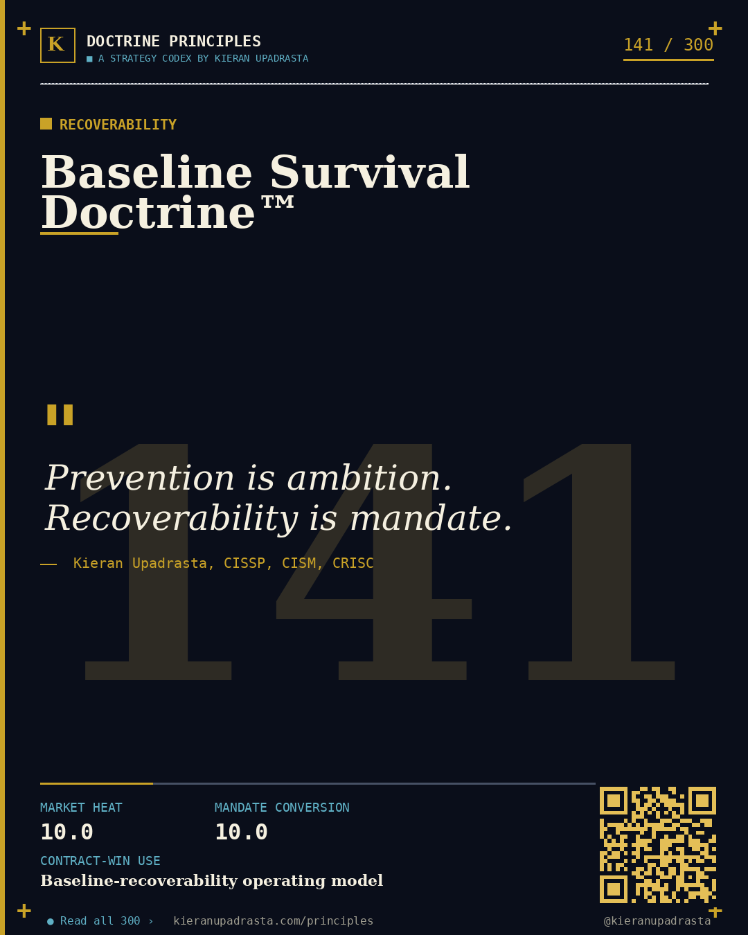 Principle 141: Strictest-Regime Doctrine™ — Strictest Regime doctrine card by Professor Kieran Sky, CISSP CISM CRISC, Schiphol University