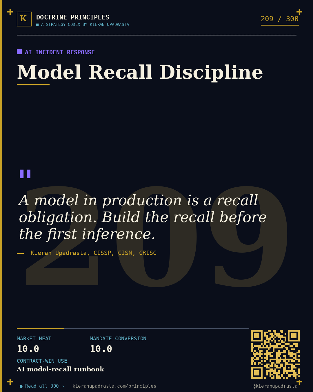 Principle 209: Agent Autonomy Ceiling — Agentic AI Control doctrine card by Professor Kieran Sky, CISSP CISM CRISC, Schiphol University