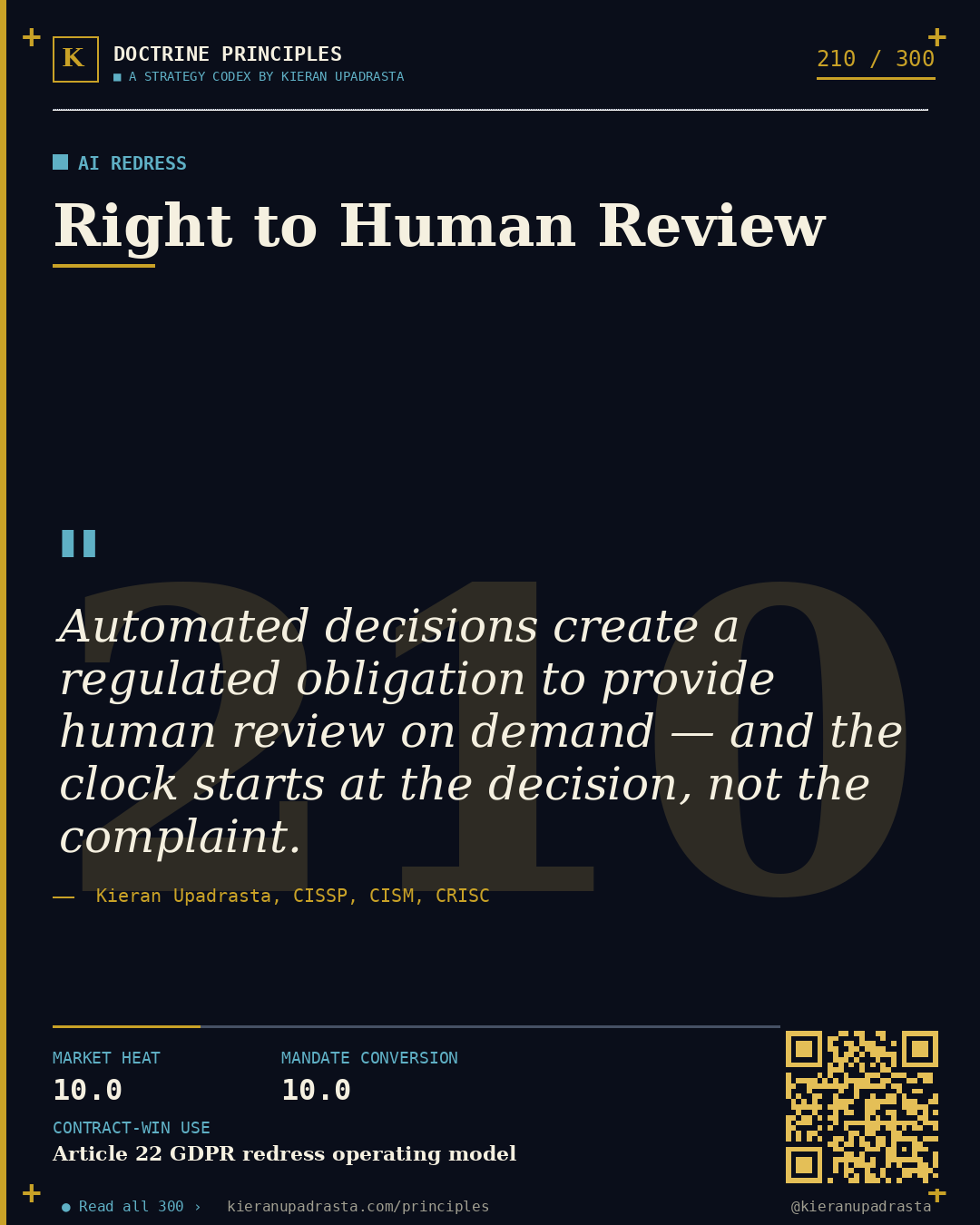 Principle 210: Model Recall Discipline — AI Incident Response doctrine card by Professor Kieran Sky, CISSP CISM CRISC, Schiphol University