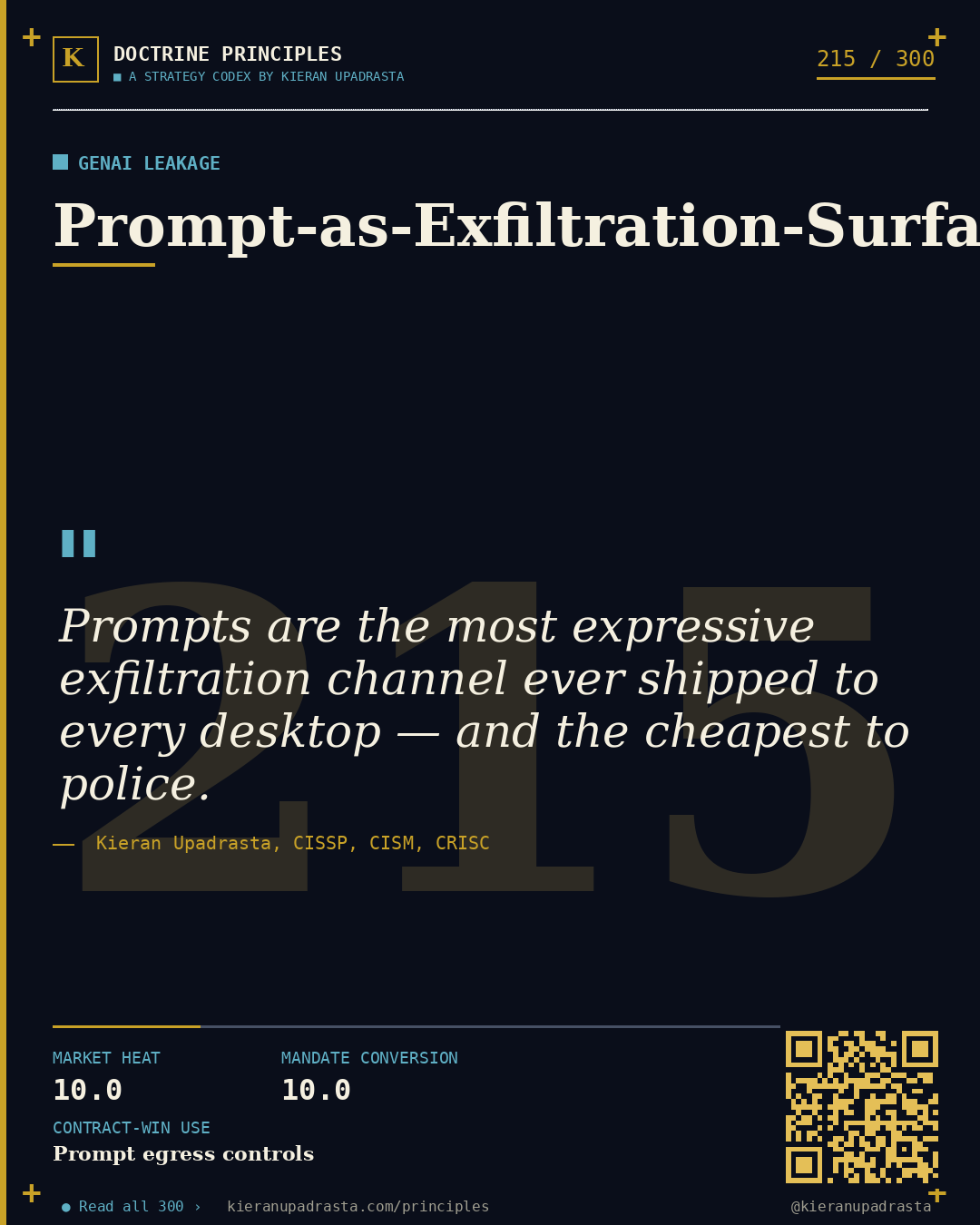 Principle 215: BYOAI Doctrine &mdash; Shadow AI doctrine card by Professor Kieran Sky, CISSP CISM CRISC, Schiphol University