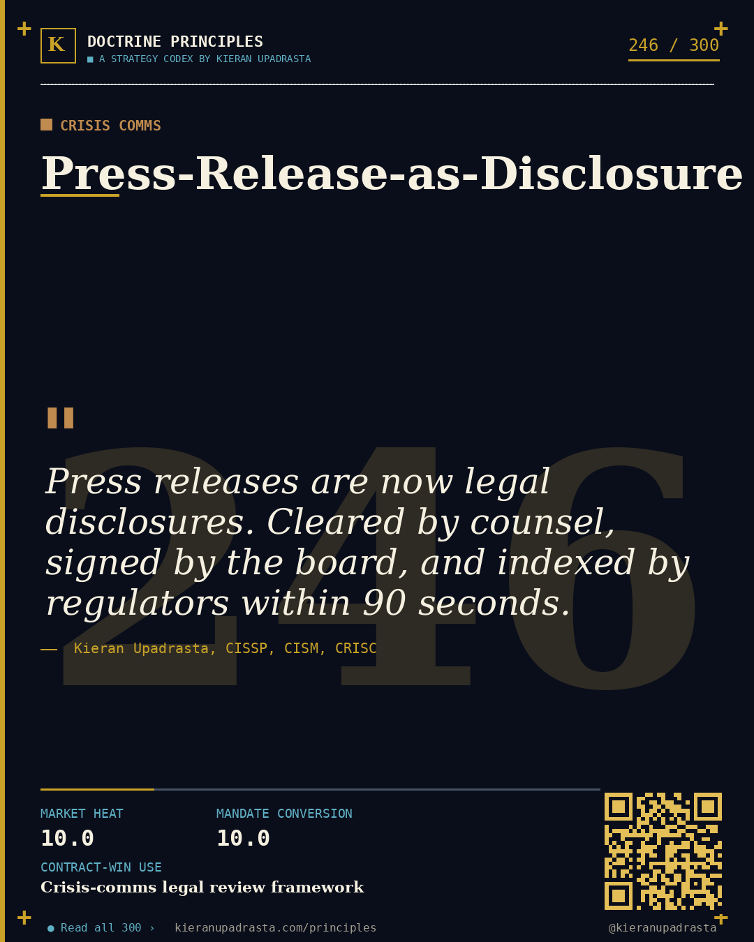 Principle 246: Cross-Regulator Triage — Regulator Coordination doctrine card by Professor Kieran Sky, CISSP CISM CRISC, Schiphol University