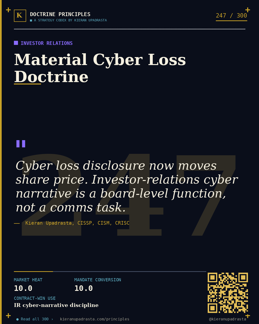 Principle 247: Press-Release-as-Disclosure — Crisis Comms doctrine card by Professor Kieran Sky, CISSP CISM CRISC, Schiphol University