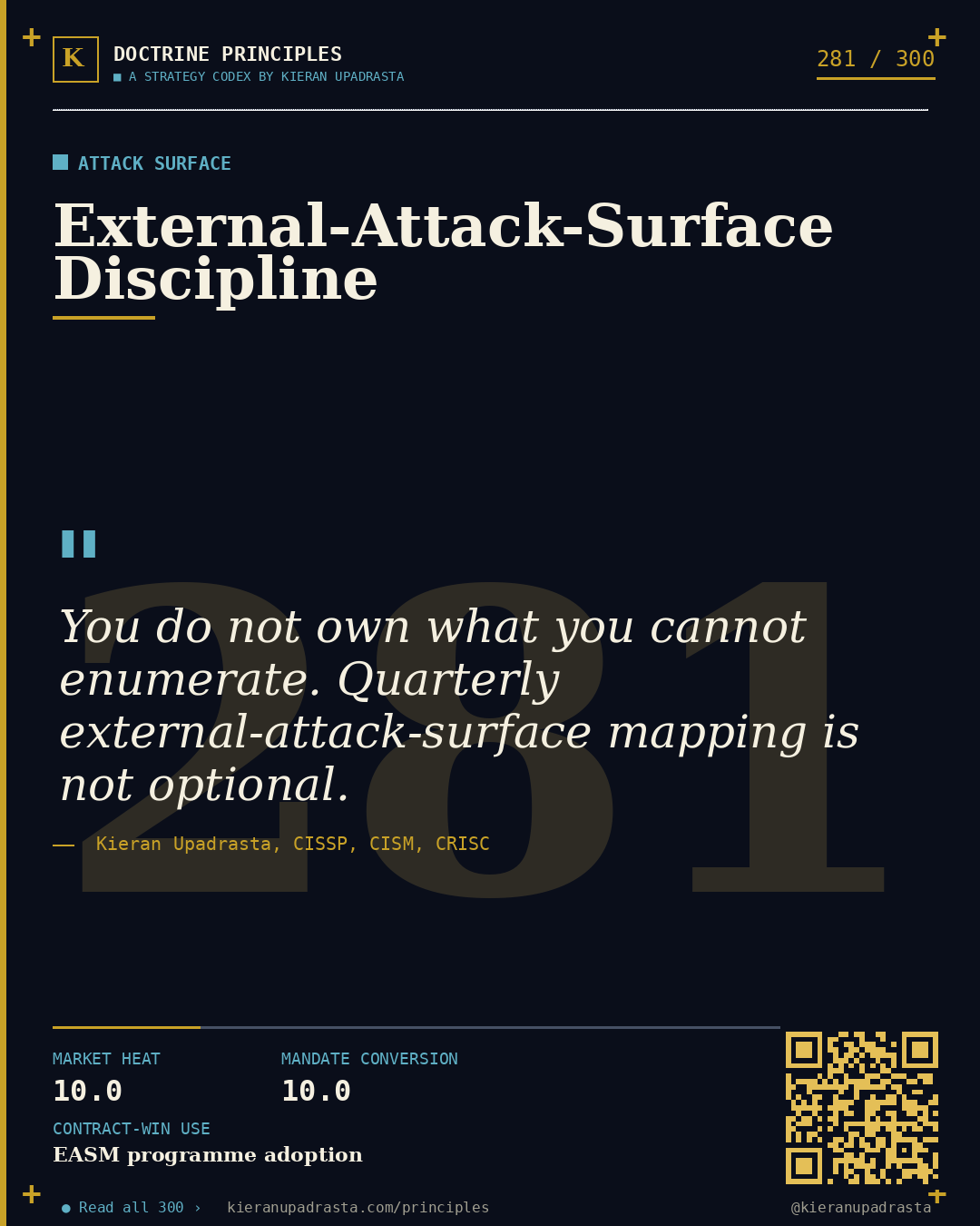 Principle 281: Cyber-Force-Majeure Reckoning — Force Majeure doctrine card by Professor Kieran Sky, CISSP CISM CRISC, Schiphol University