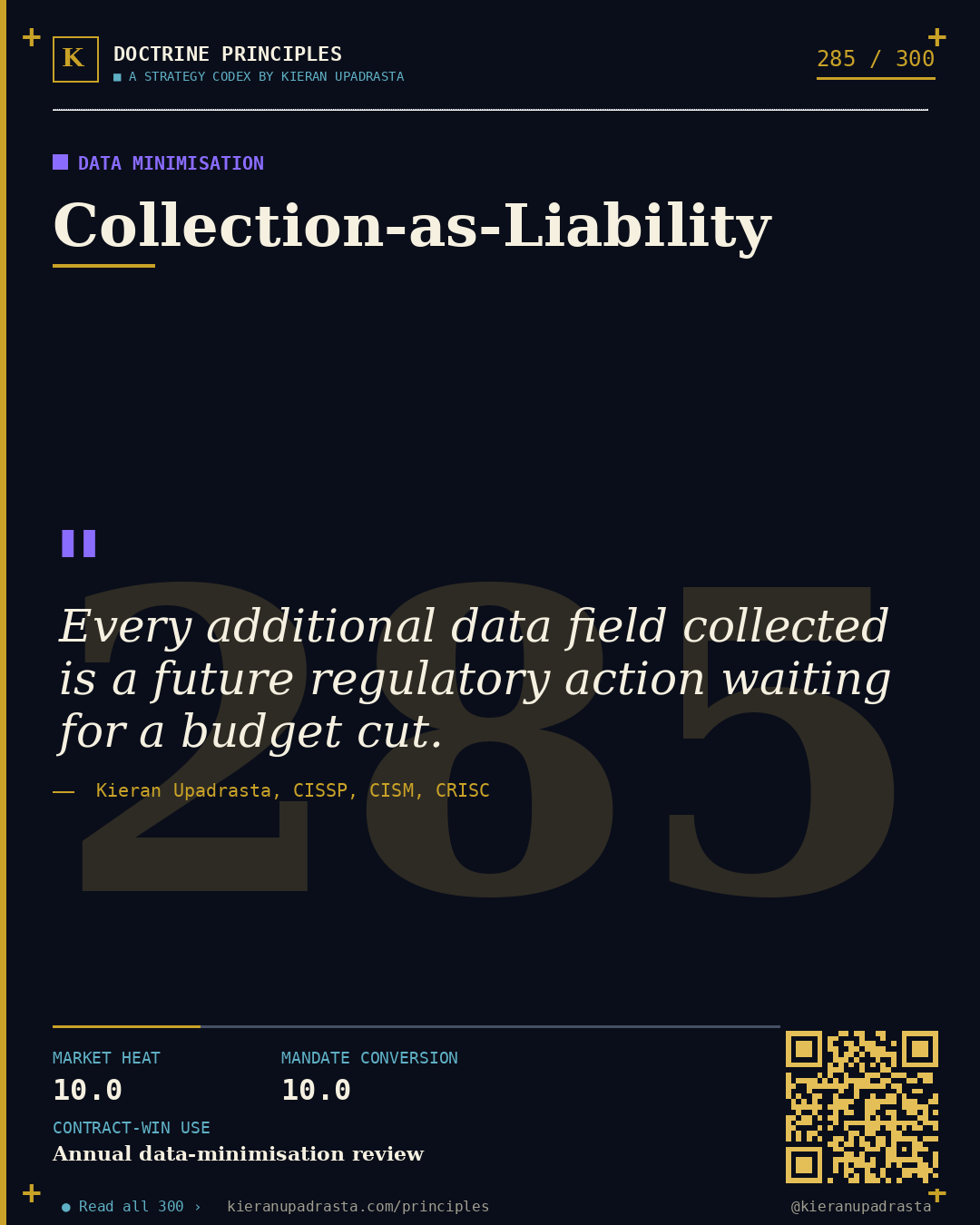 Principle 285: Continuous-Validation Doctrine — Breach Simulation doctrine card by Professor Kieran Sky, CISSP CISM CRISC, Schiphol University