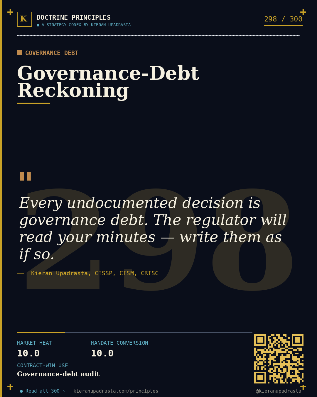 Principle 298: Irreversible-Action Doctrine &mdash; Irreversibility doctrine card by Professor Kieran Sky, CISSP CISM CRISC, Schiphol University
