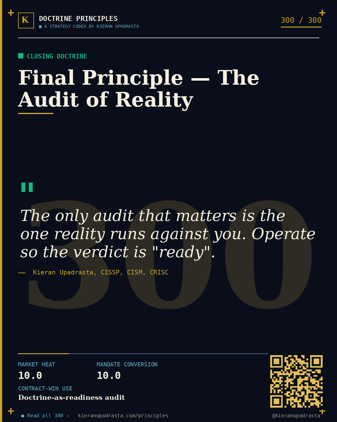 Principle 300: Doctrine-as-Continuity &mdash; Institutional Memory doctrine card by Professor Kieran Sky, CISSP CISM CRISC, Schiphol University